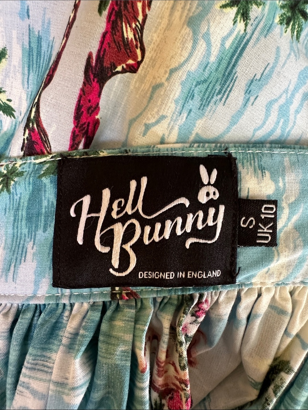 Hell Bunny Nissi 50”s retro aqua tropical cotton print skirt/pockets. Sz Small - Picture 9 of 12